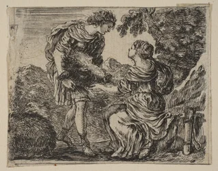 Meleager och Atalanta, från Game of Mythology Jeu de la Mythologie, 1644.