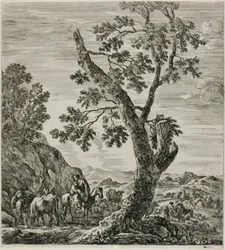 Beriden bonde med ett barn i famnen, tallrik sex från The Six Large Views of Rome and the Campagna