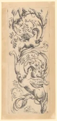 Ornamental panel med tre sfinxer, blad 3 ur serien "Ornament eller grotesker"