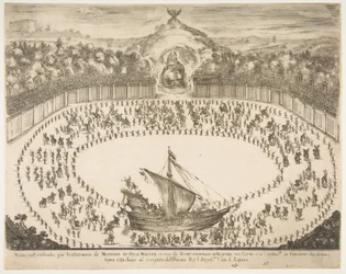 Paradflotta i form av ett skepp, storhertigen av Modenas vapen överst, 1652.