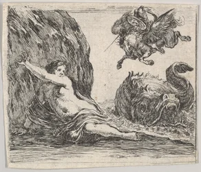 Perseus och Andromeda, från Game of Mythology Jeu de la Mythologie, 1644.