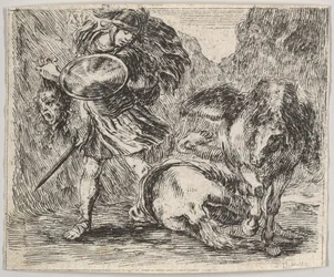 Perseus och Medusa, från Game of Mythology Jeu de la Mythologie, 1644.