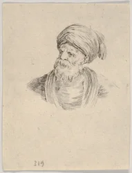 Plansch 12: Byst av en gammal turkisk man med turban, blickande åt vänster, ur "Olika huvuden och gestalter"