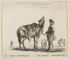 Plåt 15: en polsk adelsman, vänd bort, med sin häst täckt av leopardskinn..., ca. 1644-47.