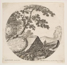 Plåt 1: fragment från fornminnen, från romerska landskap och ruiner Paysages..., ca. 1646.