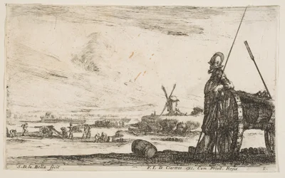 Plåt 5: En Pikeman som står bredvid en kanon, andra militära figurer..., ca. 1641.