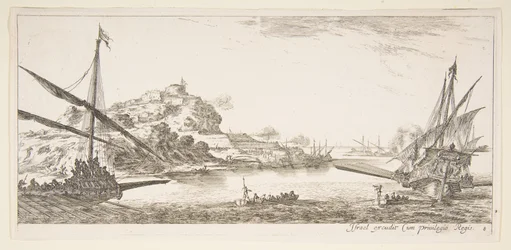 Plåt 8: A fören av en byss till vänster och en annan byss till höger, sedd bakifrån..., ca. 1641.