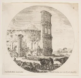 Tavla 8: Colosseum, två flockar som riktas mot amfiteatern i förgrunden..., ca. 1646.