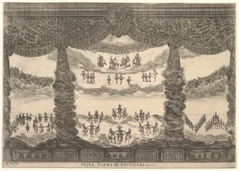 Sjätte scenen, himlen, från gudarnas äktenskap Le nozze degli Dei, 1637.