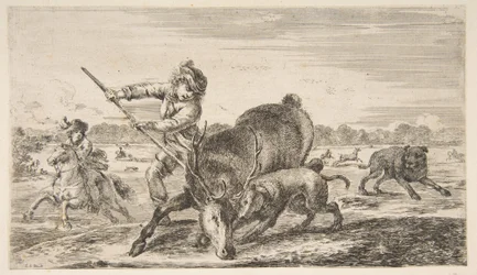 Stag at bay, från Animal hunts Jagar olika djur, ca. 1654.