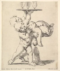 Tre barn bär en bricka, ca. 1638.