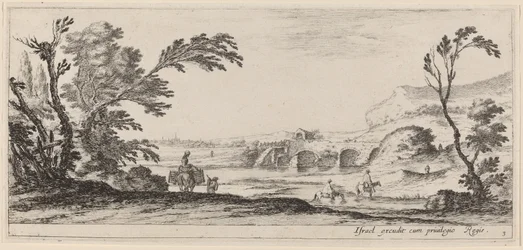 Resenärer som springer en ström, i eller före 1647.