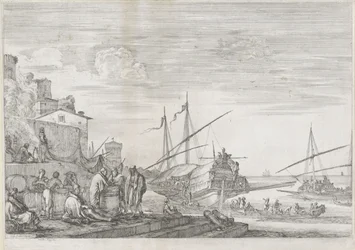 Två galärskepp i hamnen i Livorno Port of Livorno (serietitel) Vues de port de Livourne (serietitel)
