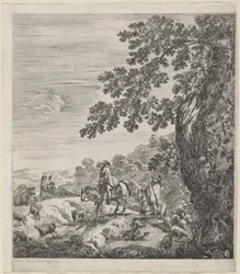 Två ryttare som passerar nära en flock djur, 1656.