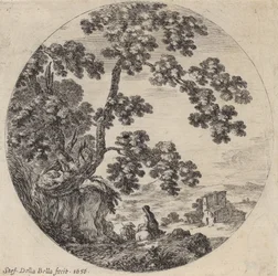Två resenärer som passerar ett gammalt ek, 1656.