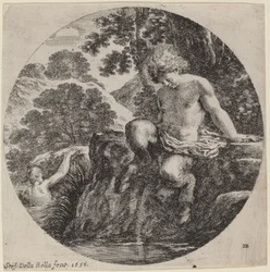 Ung Satyr vid stranden av en ström