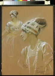 Porträtt av ballerinan Vera Fokina (1886-1958). (Porträtt av balettdansösen V. Fokina). Verk av Stepan Fyodorovich Chuprinenko (1870-?), pastell på kartong