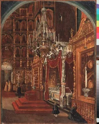 Interiör av Assumption Cathedral i Yaroslavl (Ryssland) - Interiör i Assumption Cathedral i Yaroslavl - Målning av Stepan Mikhailovich Shukhvostov (1821-1908), olja på duk