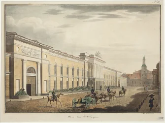 Utsikt över det nya arsenalet på Liteyny Avenue (perspektiv Liteiny) - Stepan Philippovich Galaktionov (1779-1854). Litografi, akvarell