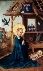 Tillbedjan av barnet Målning av Stephan Lochner (ca 1410-1451) 1400-talets Alte Pinakothek, München
