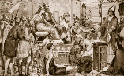 Sankt Augustinus predikar för saxarna, 597, illustration ur "Hutchinson