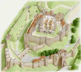Dover Castle Today, ca 1945-2023 (bläck och akvarell på papper)