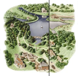 Utvecklingen av Stourhead, Wiltshire, ca 1755-1812 (tusch och akvarell)