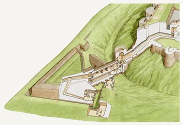 The Spur, Dover Castle, Kent, ca 1800-2023 (bläck och akvarell)