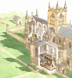 Walsingham Priory, Norfolk, ca 1500-1535 (bläck och akvarell på papper)
