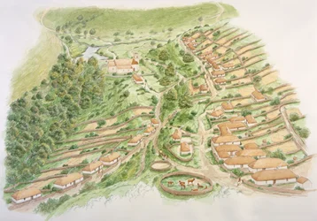 Wharram Percy medeltida by, North Yorkshire, 1200-talet c2000-talet