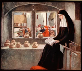 Lady Julian av Norwich, illustration från "den mäktiga armén" av Winifred M. Letts, pub. 1912 (lito i färg)
