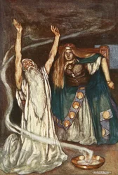 Queen Maeve and the Druid, illustration från "Cuchulain, The Hound of Ulster", av Eleanor Hull (1860-1935)