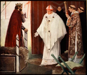 Stephen Langton, illustration från "Den mäktiga armén" av Winifred M. Letts, pub. 1912 (lito i färg)