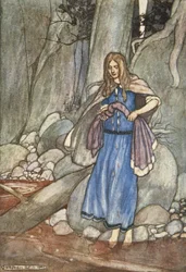 The Watcher of the Ford, illustration från "Cuchulain, The Hound of Ulster", av Eleanor Hull (1860-1935)