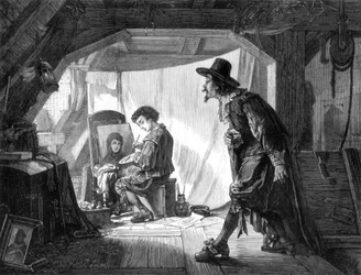 Unge Rubens överraskad av sin mästare, Van Noort, 1875.