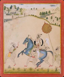 Maharana Amar Singh II Rider på en Jodhpur-häst, ca. 1700-1710.