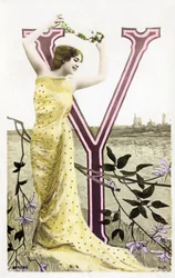 Y : Bianca Toledo, artist, sångerska och sevillansk dansare från Belle Epoque - Casino de Paris, Folies Bergere - alfabet i vykort
