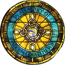 Ett cirkulärt blyat glasfönster av Tiffany Studios (blyat glas)