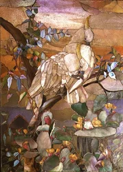Svavelkrönta kakaduor, traditionellt tillskrivna Joseph Briggs (glasmosaik)