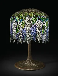 Wisteria bordslampa, ca 1910 (blyat glas & brons)