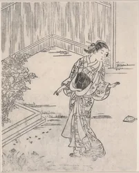 Geisha på sommaren (träblockstryck)