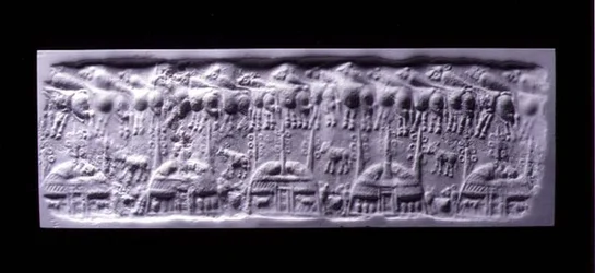 Hanterat cylindertätningsavtryck, Uruk (nu Warka, Irak), c.3300-3000 f.Kr. (gips)