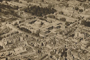 "Novel view of the British Museum Surrounded By The Massed Trees of Bloomsbury", c1935.
