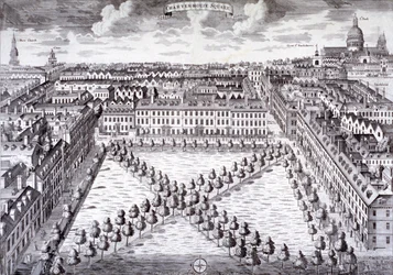 Fågelperspektiv över Charterhouse Square, Finsbury, London, c1750