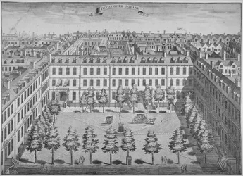 Fågelperspektiv över Devonshire Square, City of London, 1740.