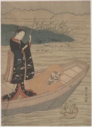 Daruma i en båt med en följeslagare