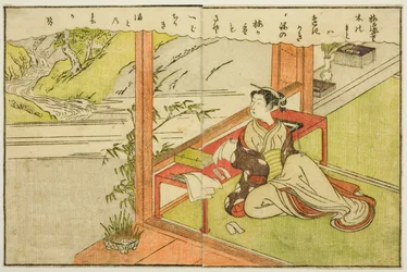 Dubbelsidig illustration från Vol. 2 av "Picture Book of Spring Brocades (Ehon haru no nishiki)"