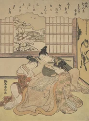 Evening Snow on Matsuchi Hilll, från serien Eight Fashionable Views of Edo Fur..., ca. 1765-70.