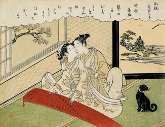 Gäss som landar på koto-broarna (Kotoji rakugan), ur serien ”Åtta moderiktiga salongsutsikter” (Furyu zashiki hakkei)
