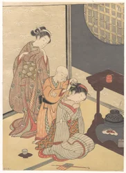 Nattregn vid ståndet med dubbel hylla, ur serien Åtta salongsvyer (Zashiki hakkei)